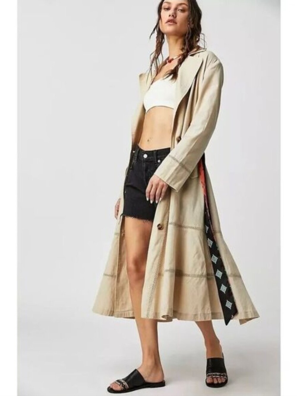 Free People Rory Linen Duster Trench Sand Dollar Nwt